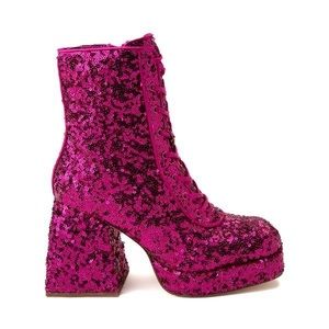 Pink Sequin Lace Up Boots